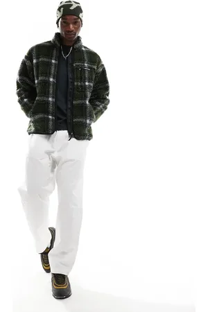 Gramicci Sahdow plaid sherpa jacket in olive