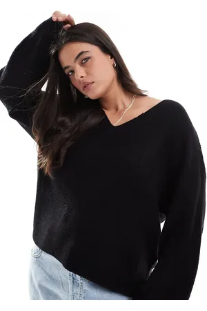 Threadbare Plus fluffy v-neck slouchy jumper in