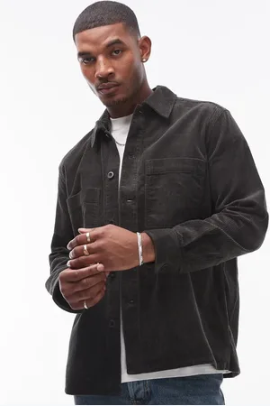 ARKET Cord overshirt with front patch pockets in dark khaki