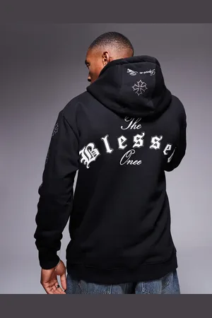 Liquor N Poker Rhinestone embellished hoodie with motif back in