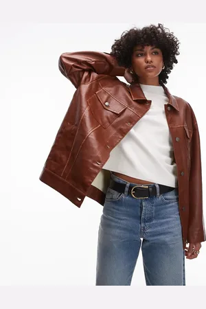 Topshop Faux leather shacket in rust