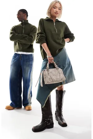 COLLUSION Unisex zip through sweater in olive