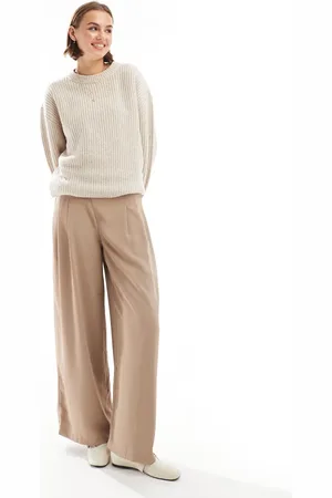 ASOS Raw edge trim wide leg trouser in camel