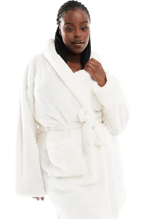 Loungeable Curve sherpa hooded ears mini robe in cream