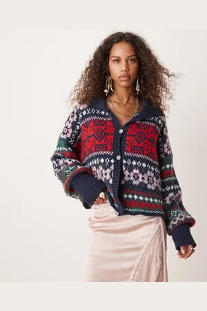 Free People Snowdrift fairisle cardigan in and red
