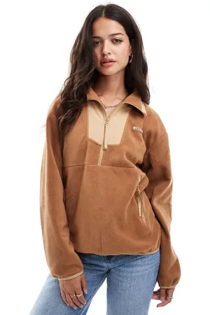 Columbia Sequoia Grove half zip sweat fleece in camel and canoe