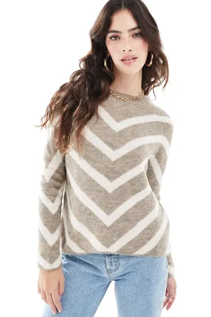 ONLY Stripe knitted jumper in light beige