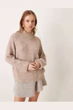 JDY High neck textured knitted jumper in beige