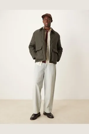 MANGO Zip down collar detail quilted jacket in khaki