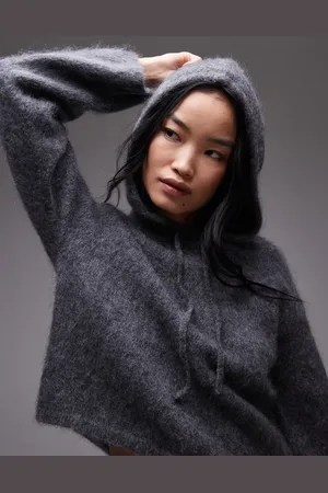 & OTHER STORIES Mohair supersoft hairy knit hoodie with tie bow detail in red
