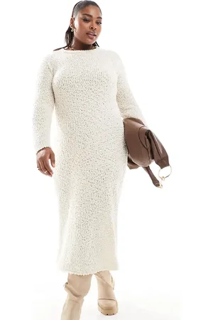 ONLY Textured midaxi knitted dress in cream