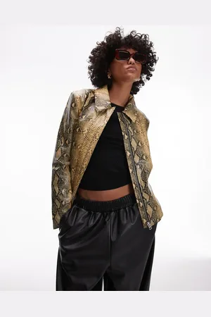 Topshop Faux leather snake jacket with center front zip in