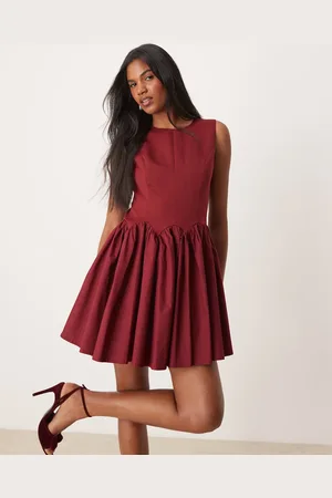 Never Fully Dressed Drop hem mini dress in burgundy