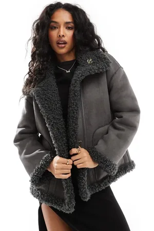 Object Reversible faux suede and shearling aviator jacket in dark