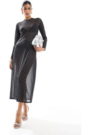 JJXX Mesh polka dot long sleeve dress in