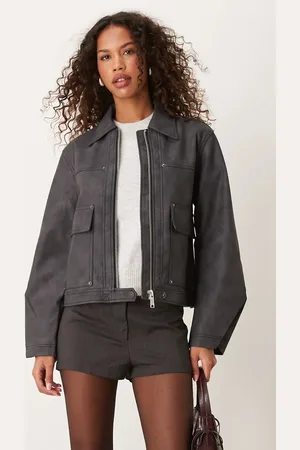Free People Winnie faux leather motor jacket in charcoal