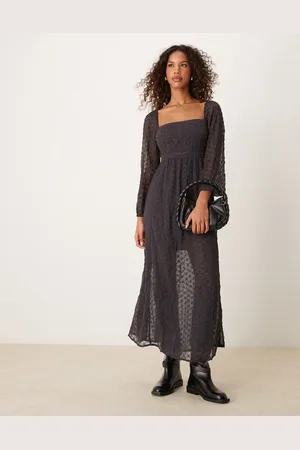 Free People Lace overlay puff sleeve midaxi dress in dark