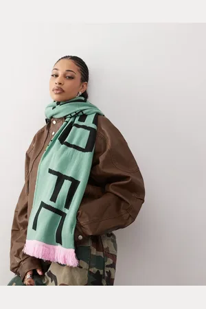 Reclaimed Sporty scarf in green and pink with branding