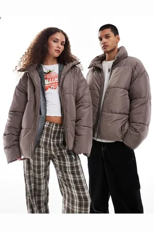 COLLUSION Unisex Puffer Jacket in taupe