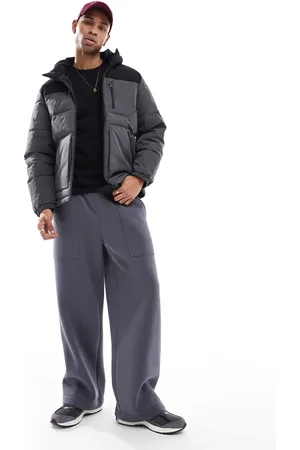 JACK & JONES Colourblock puffer jacket in dark grey &