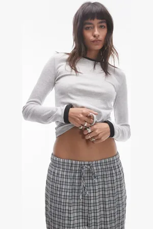 Topshop Contrast long sleeve everyday tee in marl