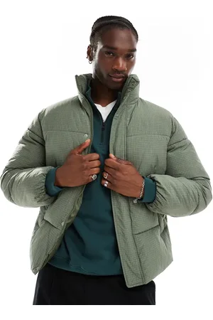 COLLUSION Funnel neck ripstop padded puffer jacket in khaki