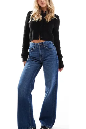 Bershka Petite high waisted 90s wide leg jeans in dark wash