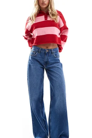 Bershka Petite high waisted wide leg jeans in dark wash