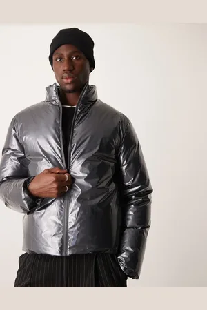 ASOS Metallic puffer jacket in grey