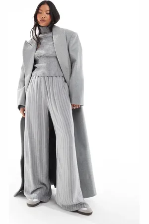 Bershka Petite drawstring waist wide leg trousers in