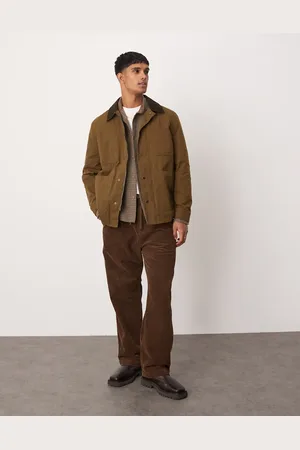 MANGO Contrast collar button down wax jacket in khaki