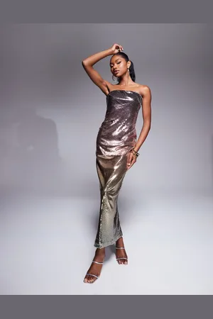 Rare Fashion London sequin bandeau bodycon maxi dress in metallic ombre