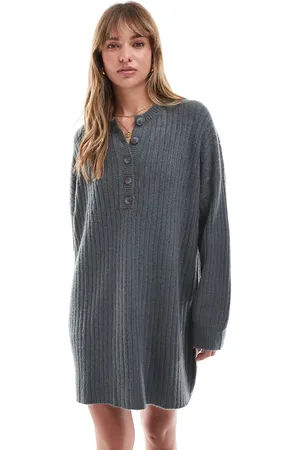 Miss Selfridge Henley button detail knit mini dress in charcoal