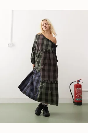 COLLUSION Midi smock dress in cut about mixed check