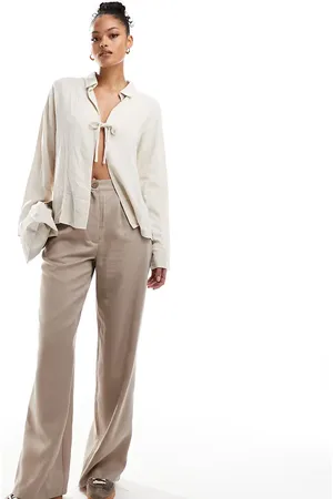 ASOS ASOS DESIGN Tall wide leg dad trousers in washed sand