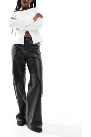 Pull&Bear Wide leg faux leather trouser in