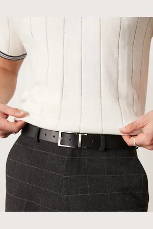 ASOS Faux leather reversible belt with silver buckle in brown and black
