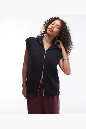 Topshop Knitted longline zip through oversized tank in