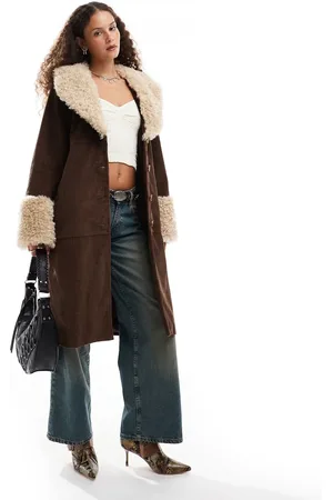 Emory Park Cord faux shearling longline coat in