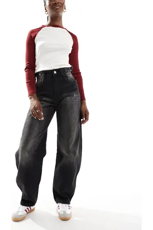 Bershka Adjustable waist carpenter jeans in acid wash