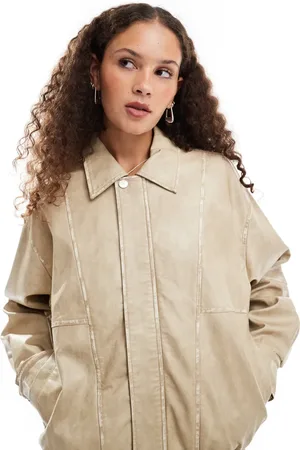 Emory Park Relaxed faux leather bomber jacket in beige