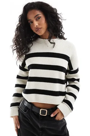 Pull&Bear Ribbed knitted jumper in and sand stripe