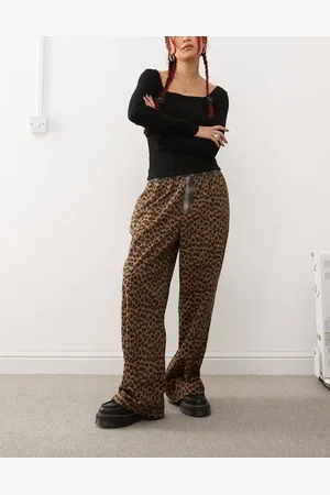 COLLUSION Leopard print pull on trouser with contrast waist in