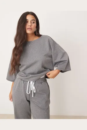 VILA Jersey tailored boxy top co-ord in pinstripe