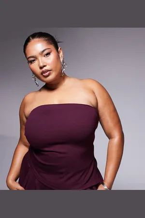 ASOS ASOS DESIGN Curve co-ord strapless ruched side top in burgundy