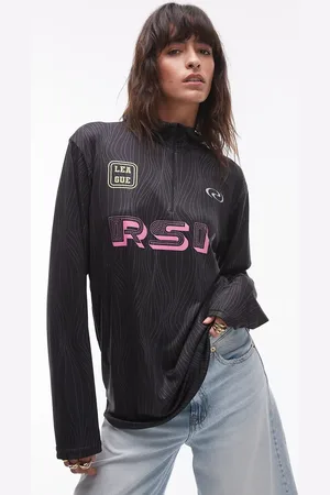 Résumé Resume high neck quarter zip oversized sporty top with pink logo