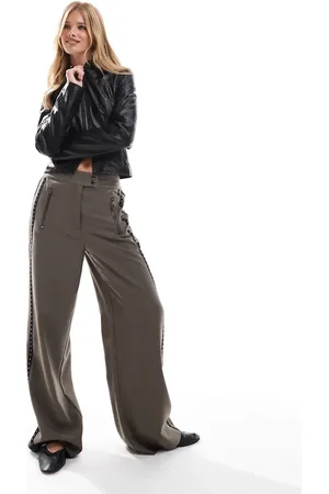 ASOS Wide leg trouser with stud detail in khaki