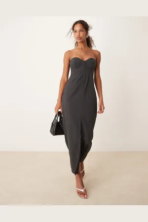 ASOS Corset detail bandeau midaxi dress with front split in charcoal