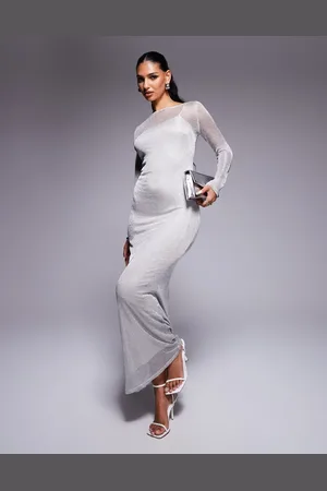 Rare Fashion London metallic knit flared sleeve bodycon maxi dress in