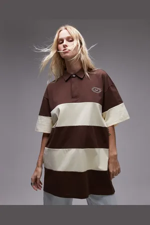 Résumé Resume oversized polo top in brown cream stripe